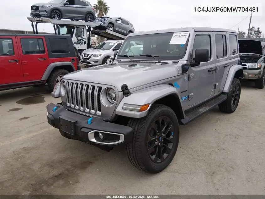 2021 Jeep Wrangler 4Xe Unlimited Sahara 4X4 VIN: 1C4JJXP60MW704481 Lot: 45544599