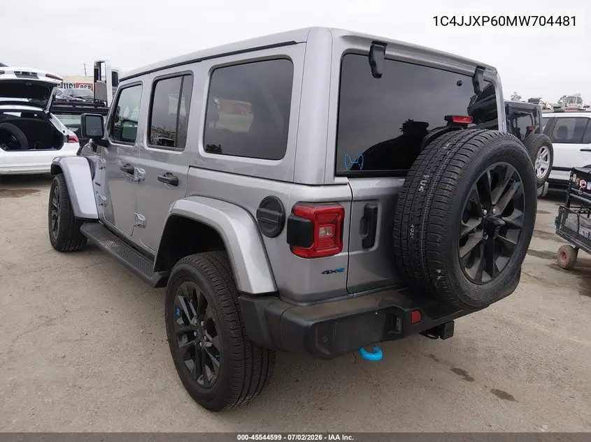 2021 Jeep Wrangler 4Xe Unlimited Sahara 4X4 VIN: 1C4JJXP60MW704481 Lot: 45544599