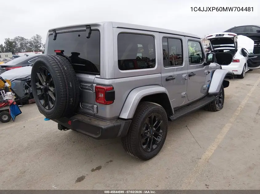 2021 Jeep Wrangler 4Xe Unlimited Sahara 4X4 VIN: 1C4JJXP60MW704481 Lot: 45544599