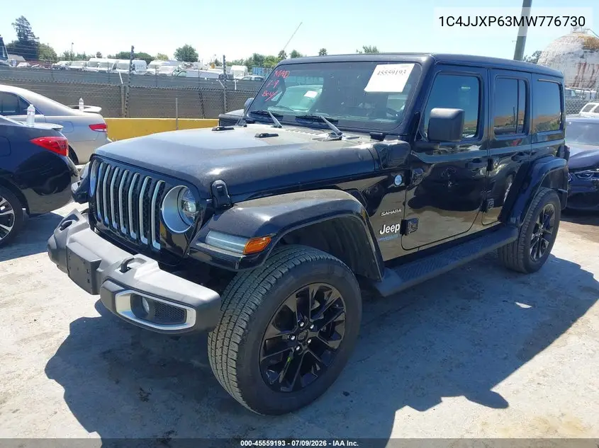 2021 Jeep Wrangler 4Xe Unlimited Sahara 4X4 VIN: 1C4JJXP63MW776730 Lot: 45559193