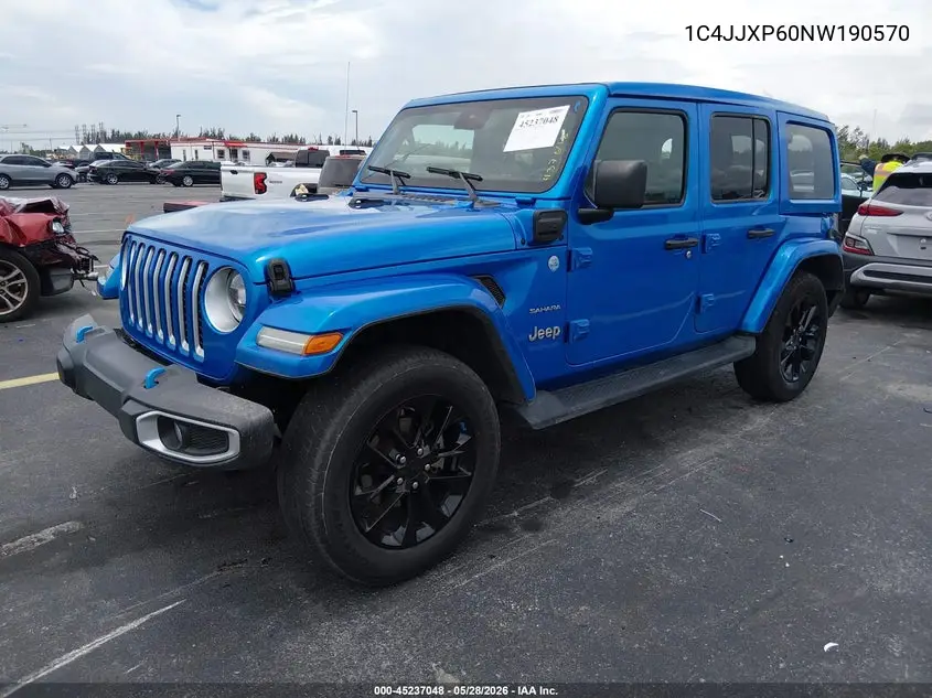 2022 Jeep Wrangler 4Xe Unlimited Sahara 4X4 VIN: 1C4JJXP60NW190570 Lot: 45237048