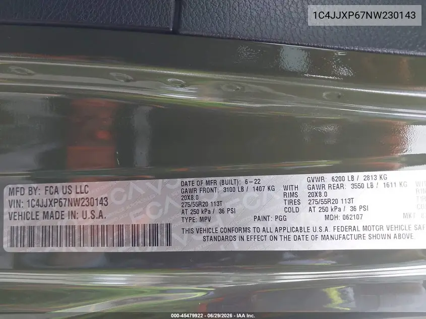 2022 Jeep Wrangler 4Xe Unlimited Sahara 4X4 VIN: 1C4JJXP67NW230143 Lot: 45479922