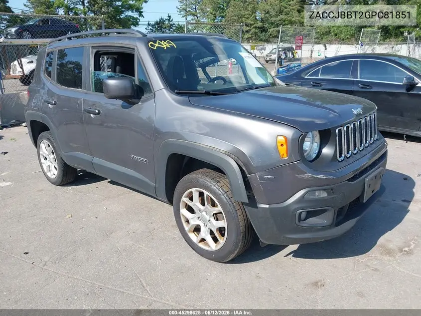 2016 Jeep Renegade Latitude VIN: ZACCJBBT2GPC81851 Lot: 45298625