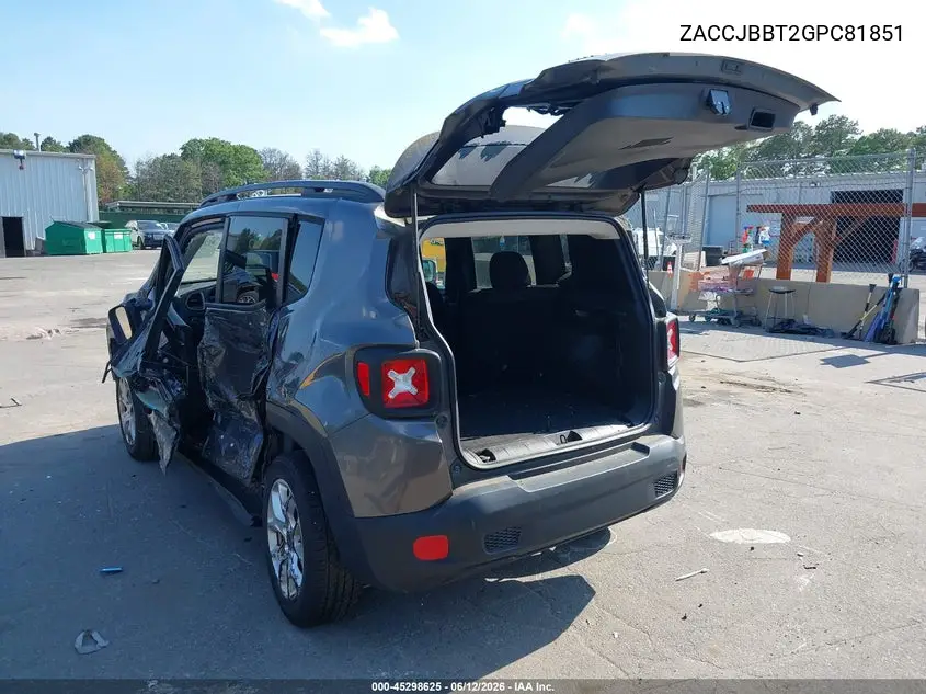 2016 Jeep Renegade Latitude VIN: ZACCJBBT2GPC81851 Lot: 45298625