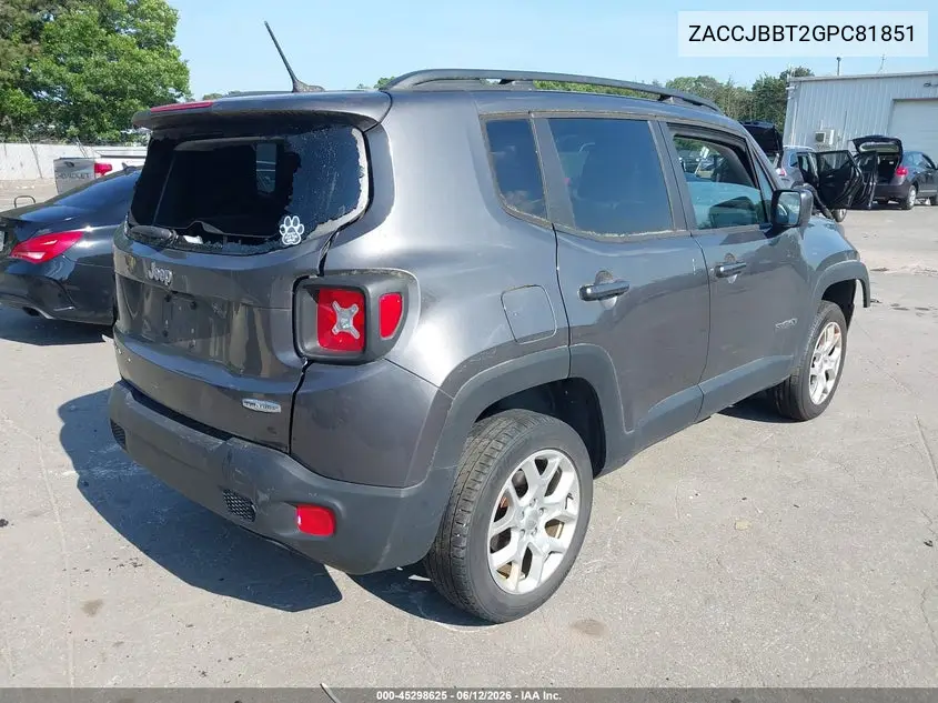 2016 Jeep Renegade Latitude VIN: ZACCJBBT2GPC81851 Lot: 45298625