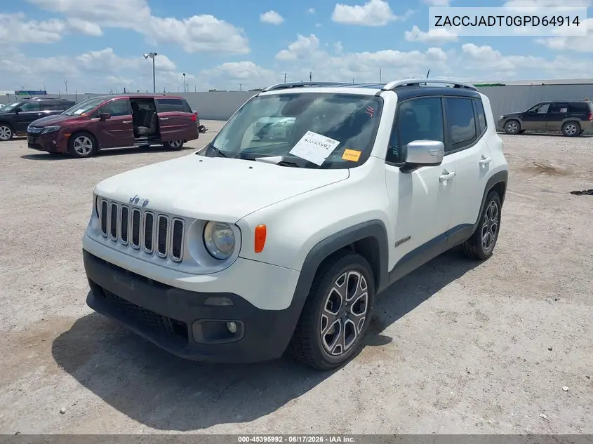 2016 Jeep Renegade Limited VIN: ZACCJADT0GPD64914 Lot: 45395992