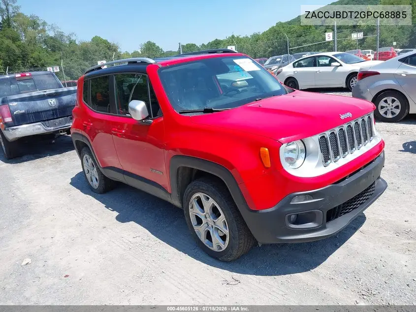 2016 Jeep Renegade Limited VIN: ZACCJBDT2GPC68885 Lot: 45605126