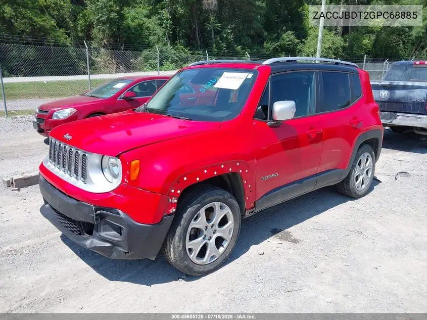 2016 Jeep Renegade Limited VIN: ZACCJBDT2GPC68885 Lot: 45605126