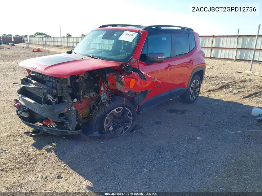2016 Jeep Renegade Trailhawk VIN: ZACCJBCT2GPD12756 Lot: 45614587