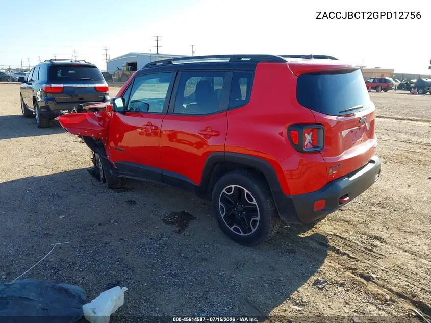 2016 Jeep Renegade Trailhawk VIN: ZACCJBCT2GPD12756 Lot: 45614587
