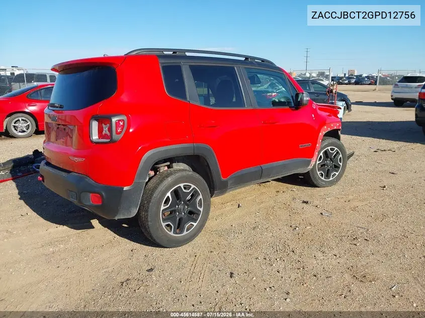 2016 Jeep Renegade Trailhawk VIN: ZACCJBCT2GPD12756 Lot: 45614587