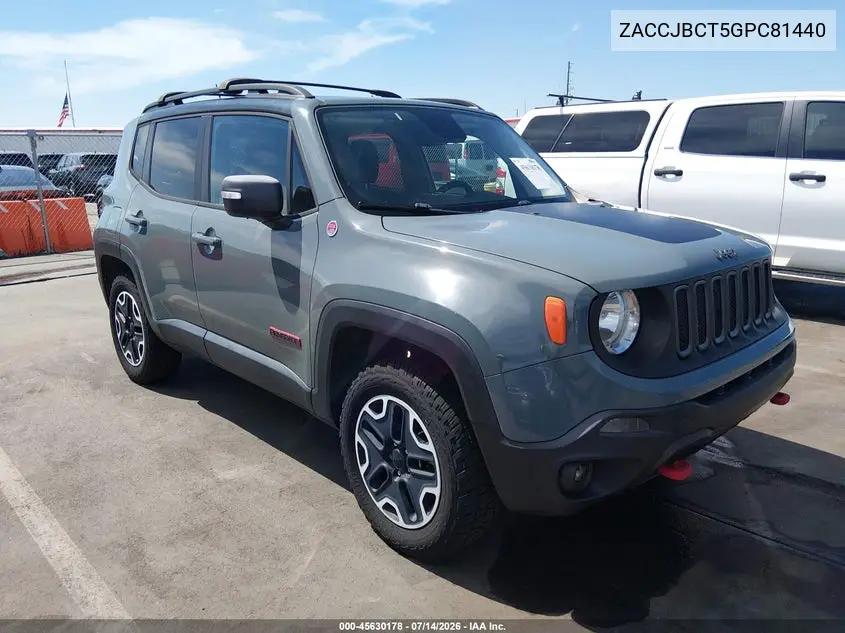 2016 Jeep Renegade Trailhawk VIN: ZACCJBCT5GPC81440 Lot: 45630178