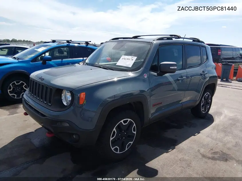 2016 Jeep Renegade Trailhawk VIN: ZACCJBCT5GPC81440 Lot: 45630178