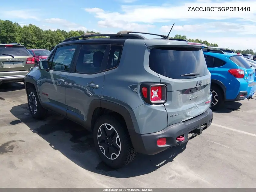 2016 Jeep Renegade Trailhawk VIN: ZACCJBCT5GPC81440 Lot: 45630178