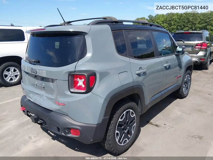 2016 Jeep Renegade Trailhawk VIN: ZACCJBCT5GPC81440 Lot: 45630178