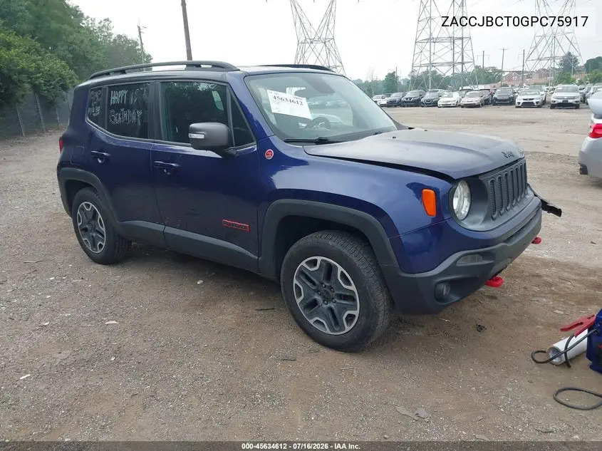 2016 Jeep Renegade Trailhawk VIN: ZACCJBCT0GPC75917 Lot: 45634612