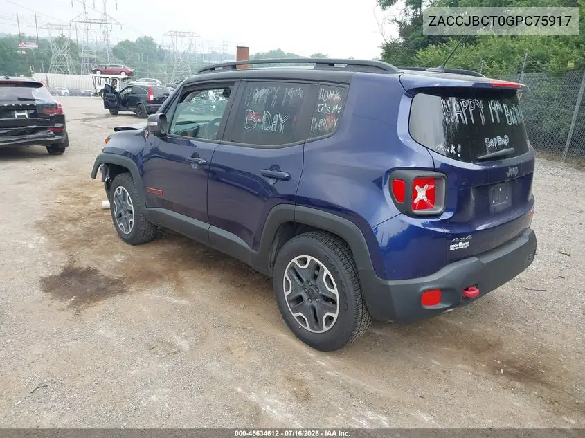 2016 Jeep Renegade Trailhawk VIN: ZACCJBCT0GPC75917 Lot: 45634612