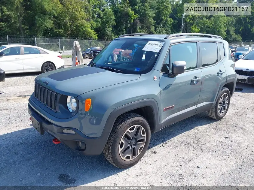 2016 Jeep Renegade Trailhawk VIN: ZACCJBCT6GPD21167 Lot: 45638007