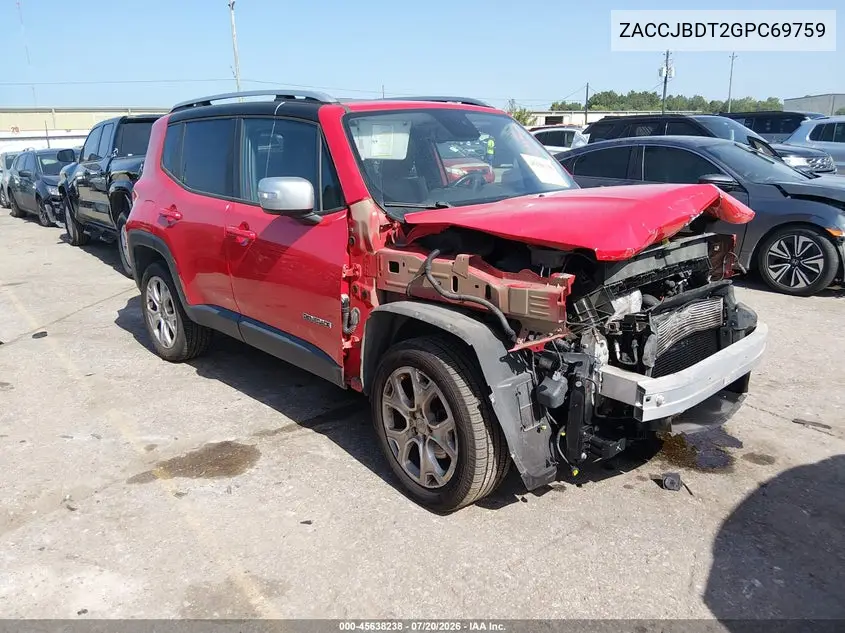 2016 Jeep Renegade Limited VIN: ZACCJBDT2GPC69759 Lot: 45638238