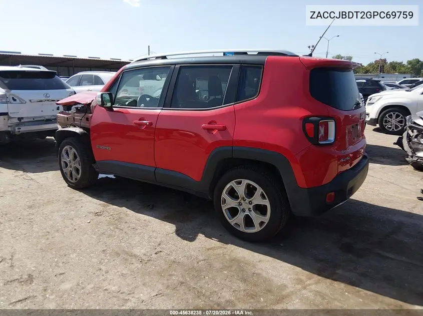 2016 Jeep Renegade Limited VIN: ZACCJBDT2GPC69759 Lot: 45638238