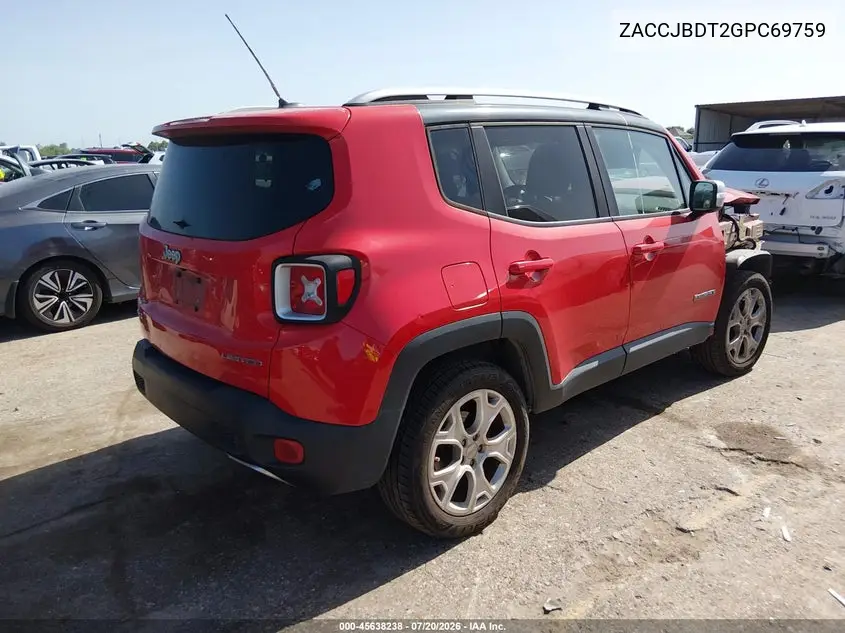 2016 Jeep Renegade Limited VIN: ZACCJBDT2GPC69759 Lot: 45638238