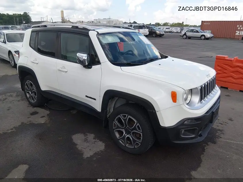 2016 Jeep Renegade Limited VIN: ZACCJBDT3GPD16846 Lot: 45650973