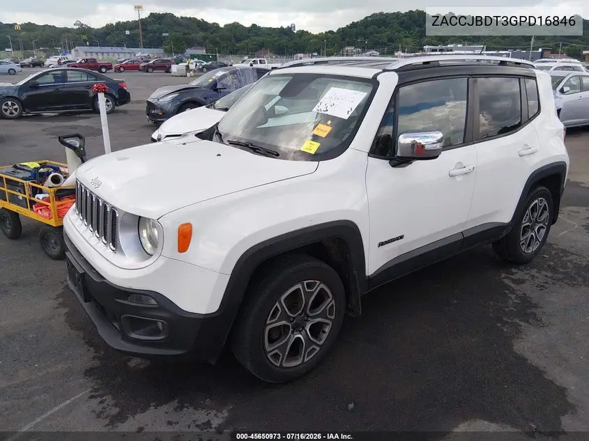 2016 Jeep Renegade Limited VIN: ZACCJBDT3GPD16846 Lot: 45650973