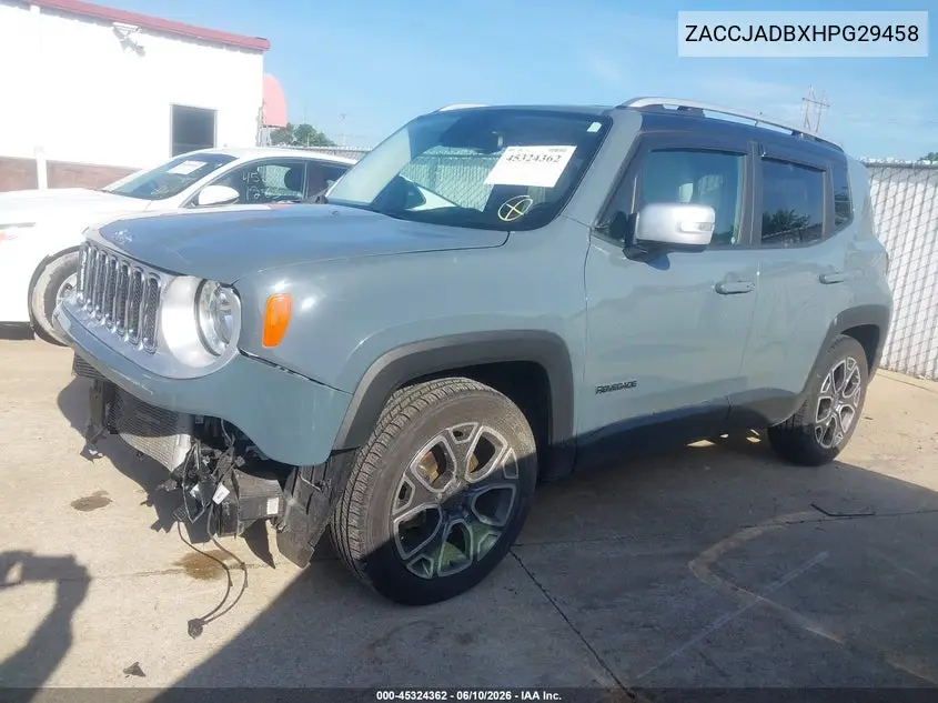 2017 Jeep Renegade Limited Fwd VIN: ZACCJADBXHPG29458 Lot: 45324362