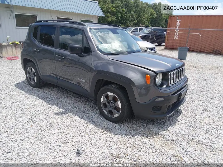 2017 Jeep Renegade Sport VIN: ZACCJAAB0HPF00407 Lot: 45611093