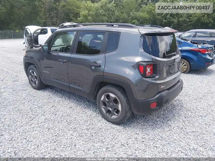 2017 Jeep Renegade Sport VIN: ZACCJAAB0HPF00407 Lot: 45611093