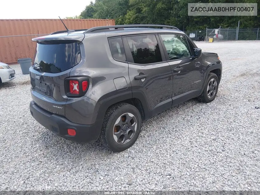 2017 Jeep Renegade Sport VIN: ZACCJAAB0HPF00407 Lot: 45611093