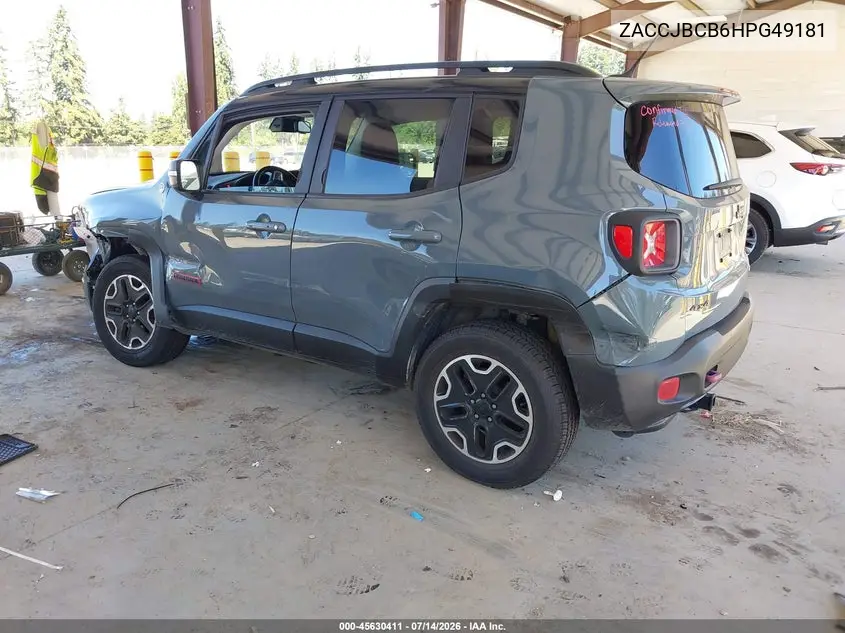 2017 Jeep Renegade Trailhawk VIN: ZACCJBCB6HPG49181 Lot: 45630411