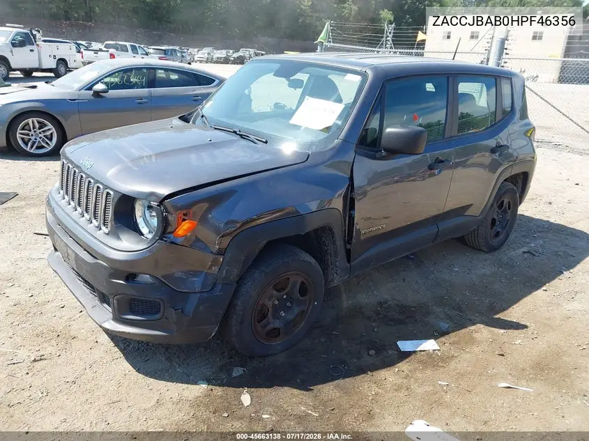 2017 Jeep Renegade Sport VIN: ZACCJBAB0HPF46356 Lot: 45663138