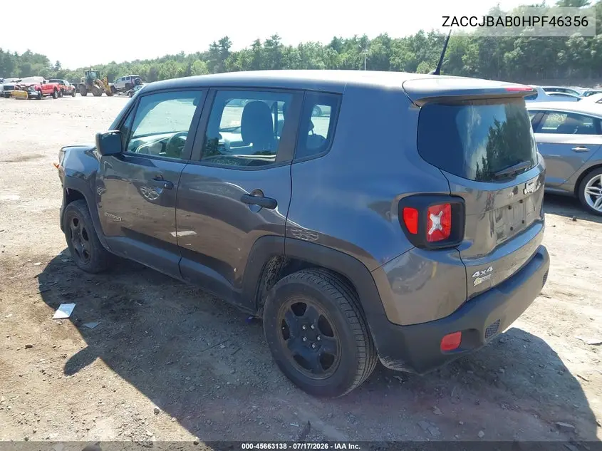 2017 Jeep Renegade Sport VIN: ZACCJBAB0HPF46356 Lot: 45663138