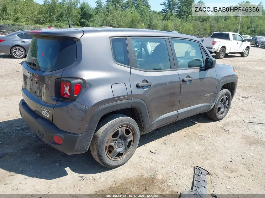 2017 Jeep Renegade Sport VIN: ZACCJBAB0HPF46356 Lot: 45663138