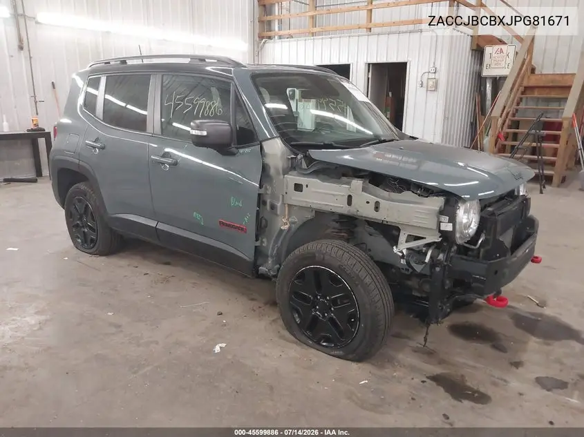 2018 Jeep Renegade Trailhawk 4X4 VIN: ZACCJBCBXJPG81671 Lot: 45599886