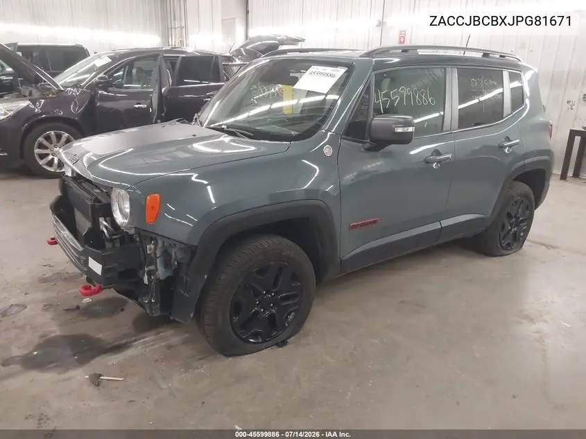 2018 Jeep Renegade Trailhawk 4X4 VIN: ZACCJBCBXJPG81671 Lot: 45599886