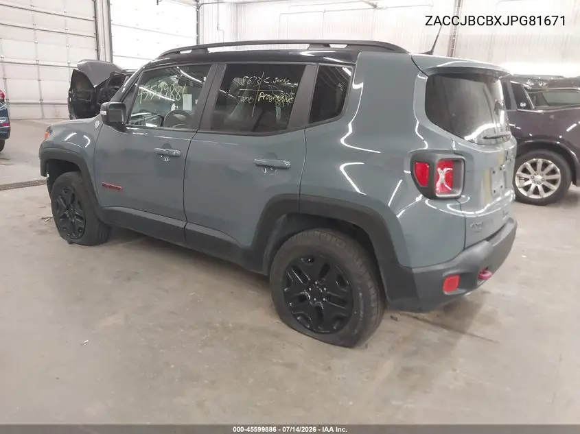 2018 Jeep Renegade Trailhawk 4X4 VIN: ZACCJBCBXJPG81671 Lot: 45599886