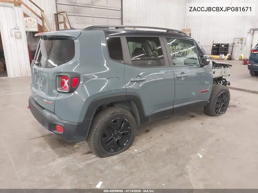 2018 Jeep Renegade Trailhawk 4X4 VIN: ZACCJBCBXJPG81671 Lot: 45599886