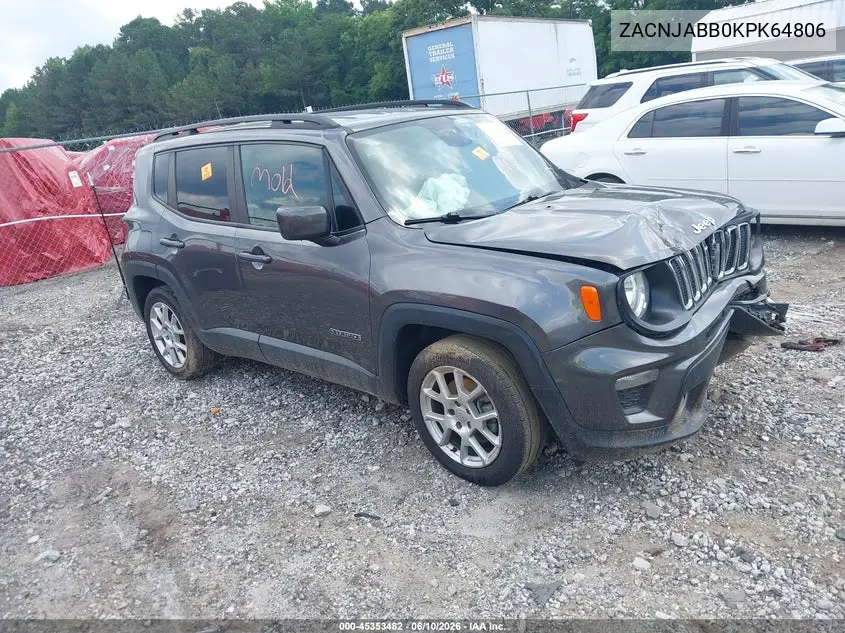 2019 Jeep Renegade Latitude Fwd VIN: ZACNJABB0KPK64806 Lot: 45353482