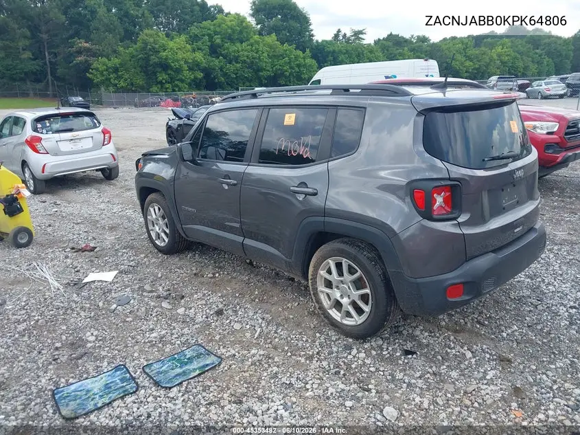 2019 Jeep Renegade Latitude Fwd VIN: ZACNJABB0KPK64806 Lot: 45353482