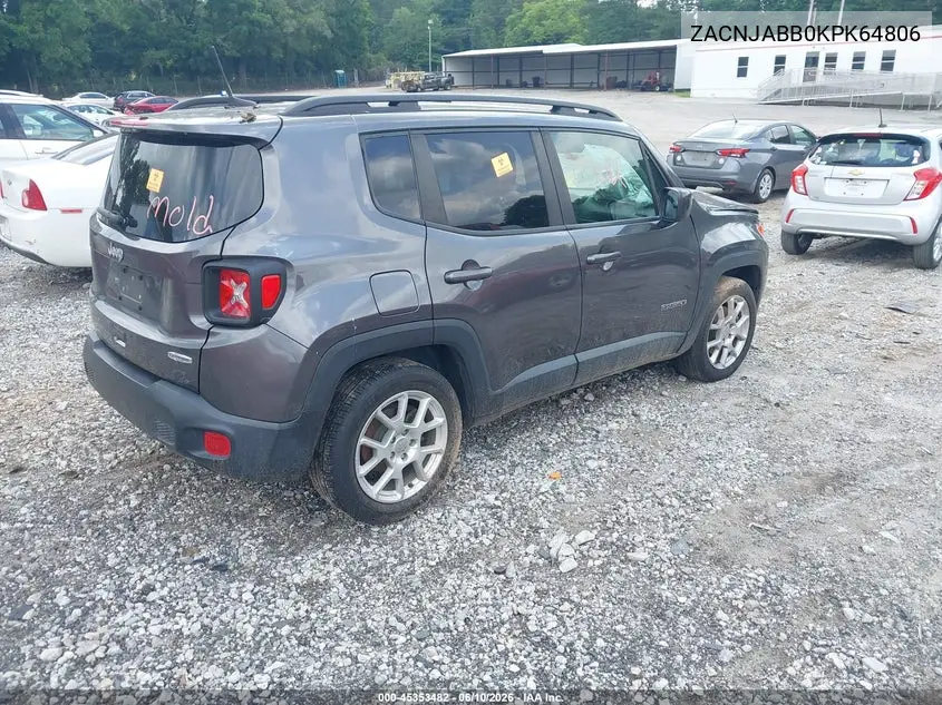 2019 Jeep Renegade Latitude Fwd VIN: ZACNJABB0KPK64806 Lot: 45353482