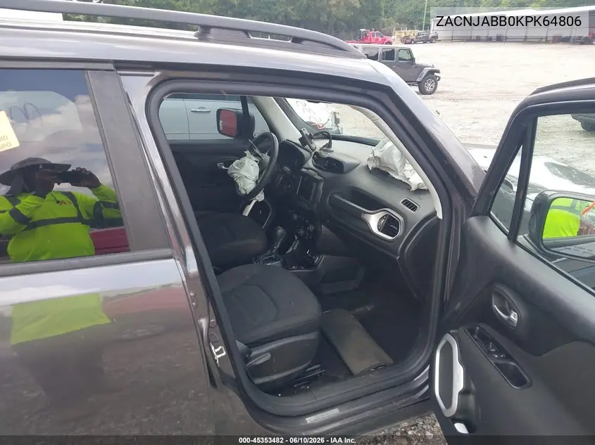 2019 Jeep Renegade Latitude Fwd VIN: ZACNJABB0KPK64806 Lot: 45353482