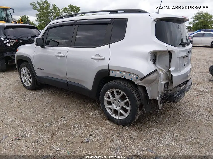 2019 Jeep Renegade Latitude Fwd VIN: ZACNJABBXKPK86988 Lot: 45366007