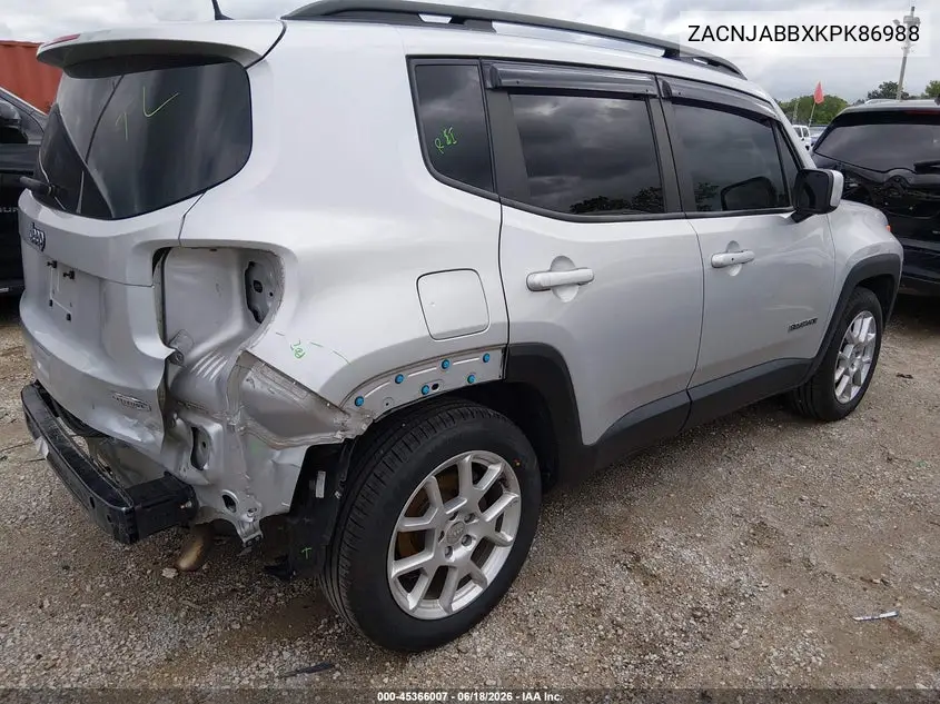 2019 Jeep Renegade Latitude Fwd VIN: ZACNJABBXKPK86988 Lot: 45366007