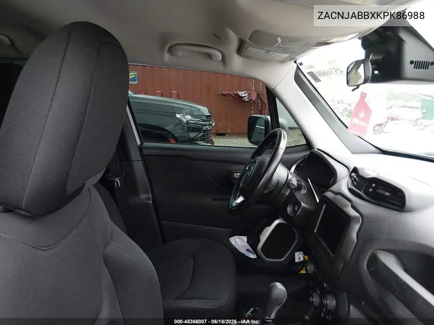 2019 Jeep Renegade Latitude Fwd VIN: ZACNJABBXKPK86988 Lot: 45366007