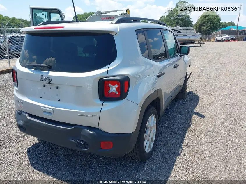 2019 Jeep Renegade Sport 4X4 VIN: ZACNJBAB6KPK08361 Lot: 45650080