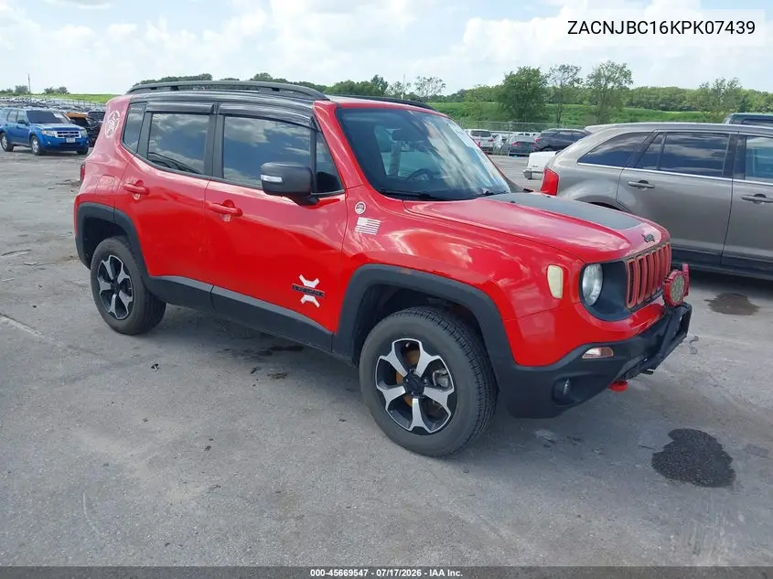 2019 Jeep Renegade Trailhawk 4X4 VIN: ZACNJBC16KPK07439 Lot: 45669547