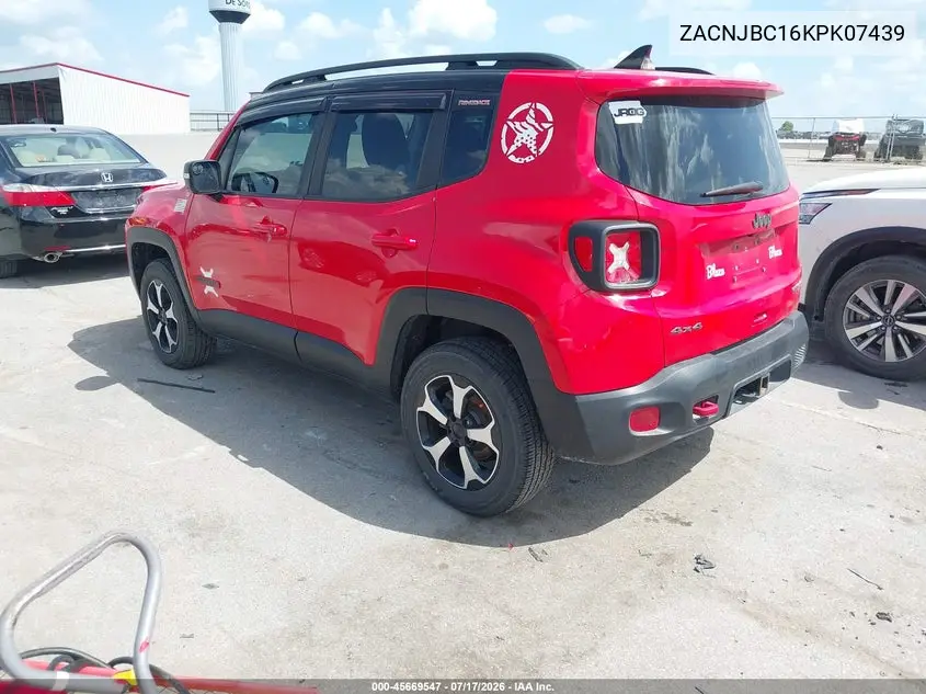 2019 Jeep Renegade Trailhawk 4X4 VIN: ZACNJBC16KPK07439 Lot: 45669547