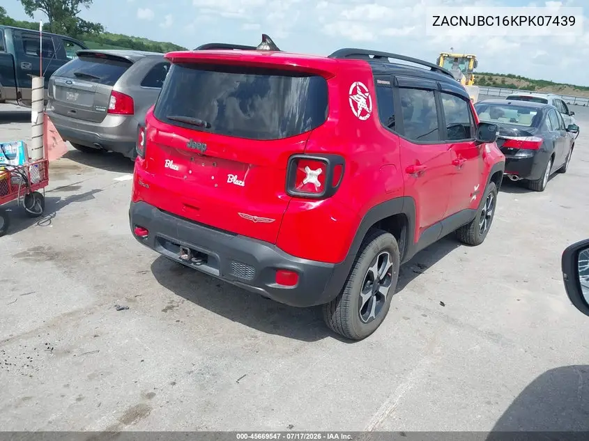 2019 Jeep Renegade Trailhawk 4X4 VIN: ZACNJBC16KPK07439 Lot: 45669547